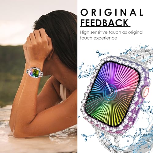 Surace 2 in 1 Waterproof Bling Case Compatible for Apple Watch Series 11 Series 10 Screen Protector, Lace Edge Diamond Protective Bumper Face Cover for Women iWatch 10 11 Accessories, 42mm, Rainbow by Surace - Used condition - Image 6