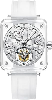 Men Transparent Real Flying Tourbillon Movement Skeleton Mechanical Hand Wind Wrist Watch Sapphire Crystal Business Double-Sided Hollow Waterproof Clock Man Luminous Wristwatch