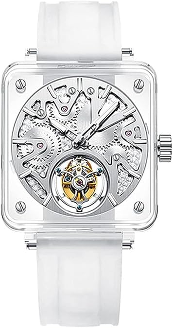 Men Transparent Real Flying Tourbillon Movement Skeleton Mechanical Hand Wind Wrist Watch Sapphire Crystal Business Double-Sided Hollow Waterproof Clock Man Luminous Wristwatch