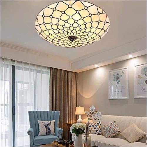 Morechange 20" Tiffany Chandelier Stained Glass Ceiling Light, Retro Flush Mount Fixtures Handmade Shade Vintage Multicolor Pendant Lighting Lamp Fixtures For Bedroom, Dining Room,E26 Socket(Lattice) #TOP2