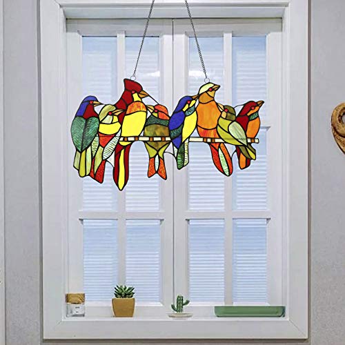 image for CO-Z Stained Glass Birds Brood Tiffany Style Decorative Window Panel w