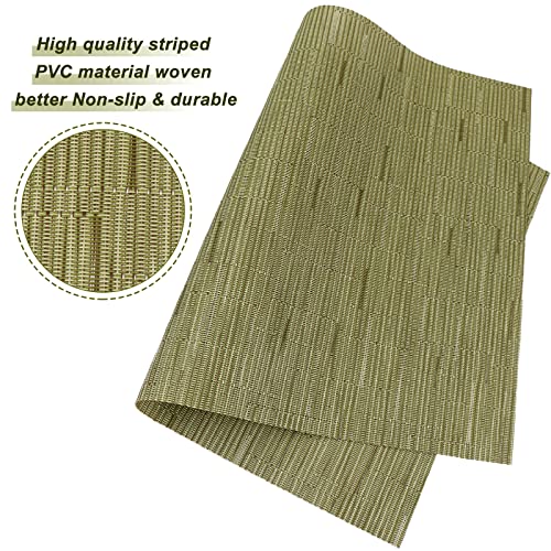 Yeaberr Placemats Set Of 8, Bamboo Vinyl Woven Wipeable Heat-Resistant Place Mats, Stain Resistant Washable Table Mats For Dining Table Kitchen Indoor Decor, Green #TOP3