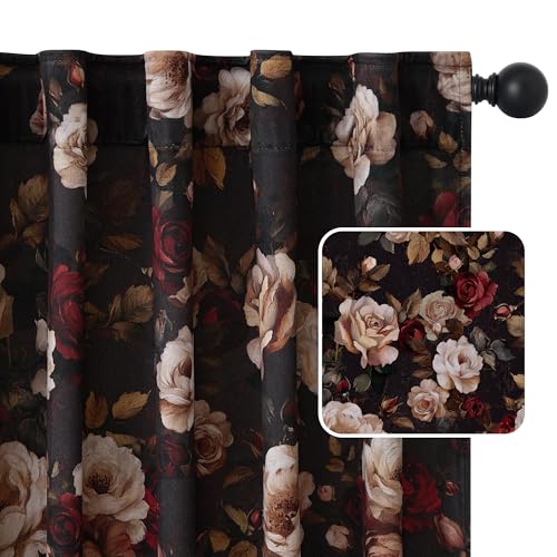 StangH Vintage Boho Bedroom Curtains 96 inches Long, Black Floral