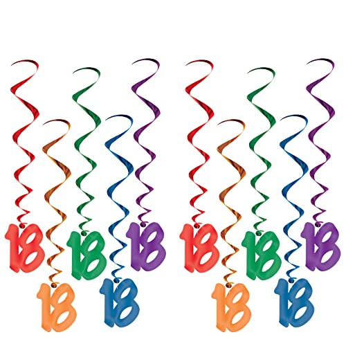 Beistle 10 Piece Happy 18th Birthday Decorations Plastic Hanging Spirals For Milestone Birthday Celebrations