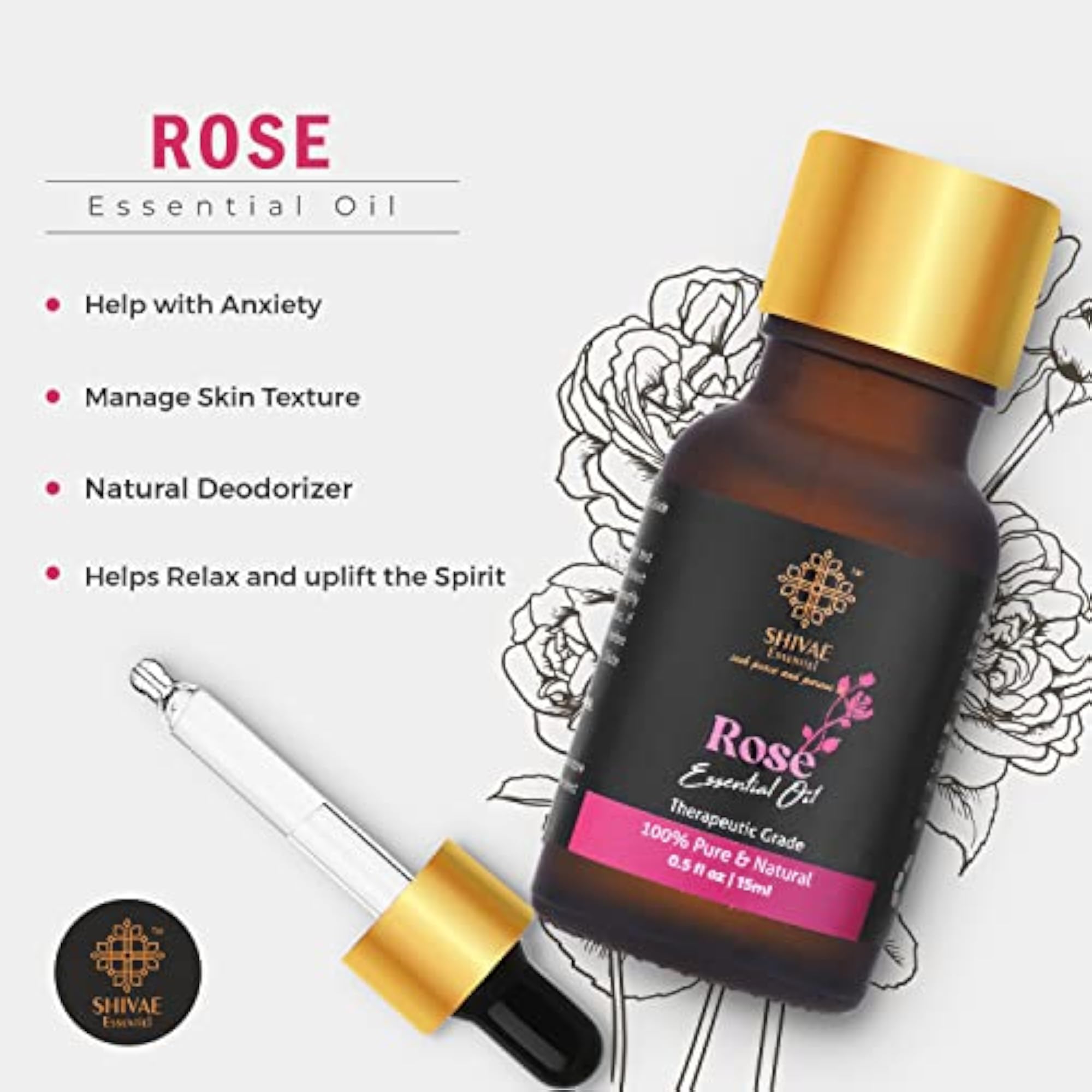 SHIVAE Essentiel Rose Essential for Aroma Diffuser, 100% Natural