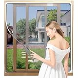 AMLOOPH Magnetic Window Fly Screens for Windows Nets to Keep Bugs Out, Up to 90x150cm DIY Fly Bug Mosquito Net Window Mesh Insect Screen for Windows, White PVC Frames Grey Fiberglass Window Screen