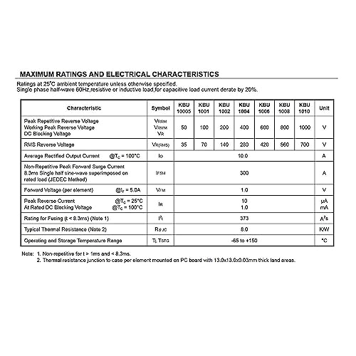 PENGLIN 10 Stück KBU1010 1010 Brückengleichrichter Diode 10A 1000V Silizium Brückengleichrichter,4Pins