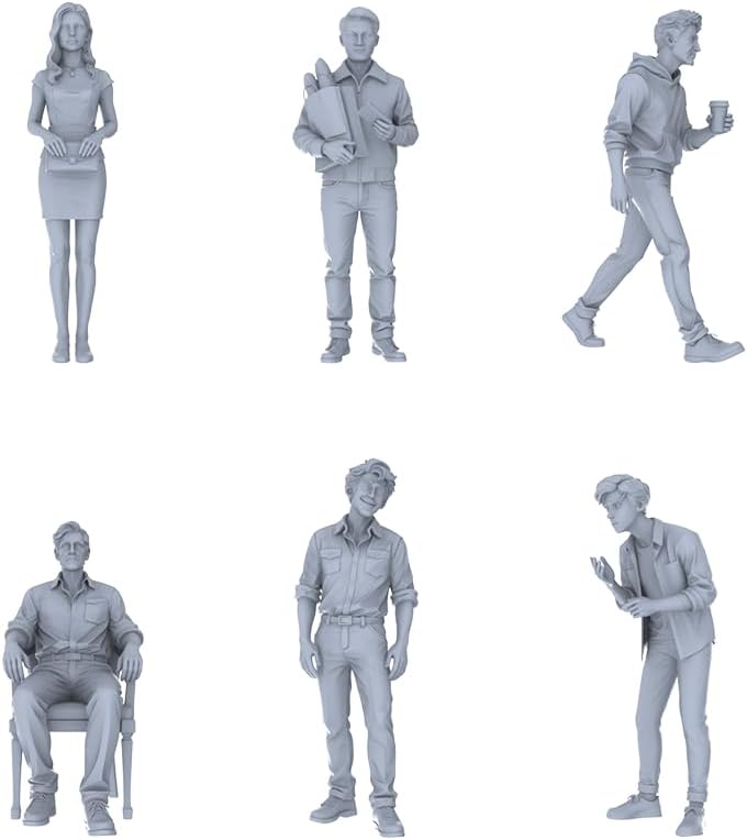 MRY-SFW 1/24 Miniature City Commuter Set of 6 Unpainted Molded Street Passengers + Office Characters Perfect for Building Commercial Town/Office Scenes
