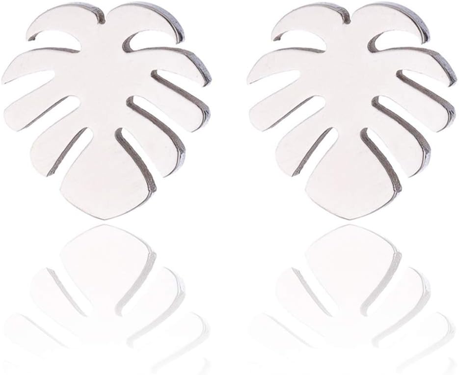Simple Stainless Steel Monstera Leaves Stud Earring for Women and Mens Punk Tropical Jewelry Gifts-3 pairs - Image 3