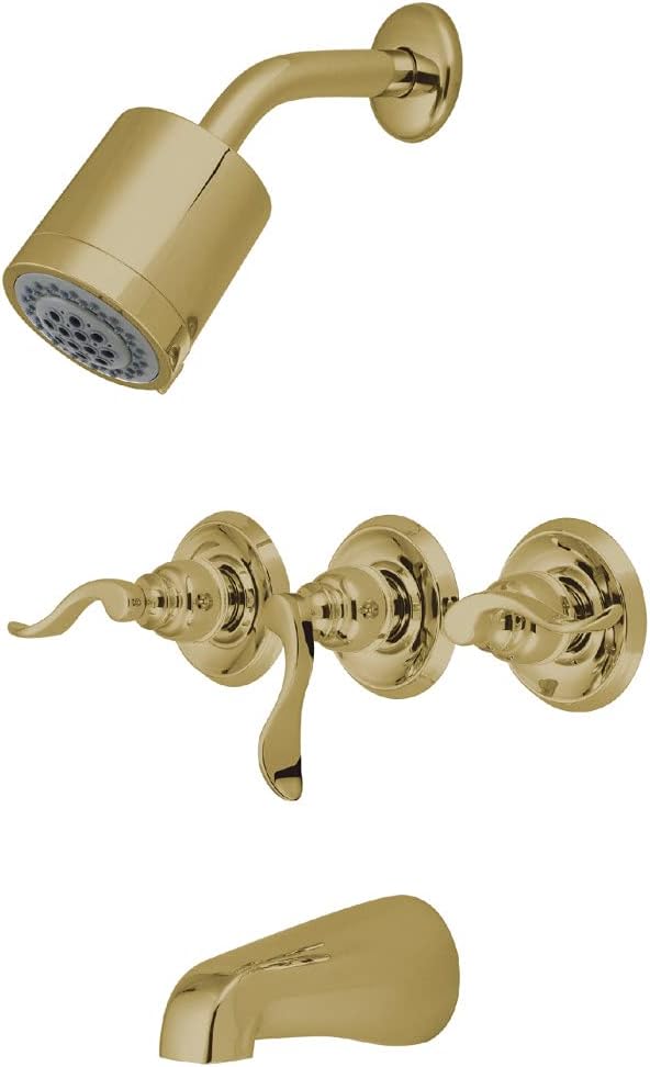 Kingston Brass KB8232NFL NuWave French Triple-Handle Tub and Shower Faucet in Polished Brass