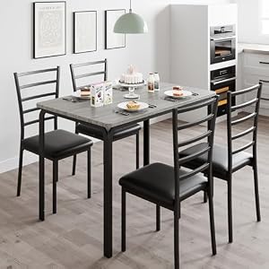 GarveeHome 5-Piece Kitchen Dining Room Table Chair Set for Small Space, Indoor Modern Dinette Set for 4, Square Dinner Table Set for Dinette (Grey, Dining Table with 4 Chairs) — photo 4 of 6