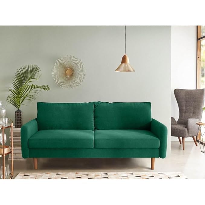 Image of Morrone Velvet Loveseat 3-Seater Sofa, Modern Upholstered Couch for Living Room, Bedroom and Office, Plush Cushion Accent Seating Furniture (Green, 3 Seater)