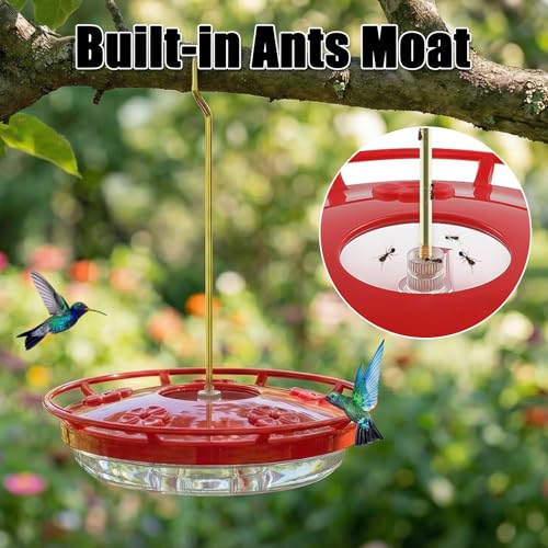 FEED GARDEN Hummingbird Feeders for Outdoors, 2 Pack 16oz Leak-Proof Dish-Style Nectar Feeder Built-in Ant Moat, 5 Feeding Ports, Wide Mouth Easy Clean, BPA-Free Garden Décor Gifts by FEED GARDEN - Image 3