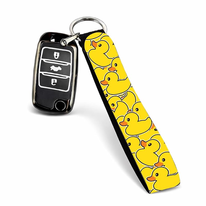 Chaveiro de pulso para carro em neoprene com argola, estampa Pato Amarelo YUXIYAN