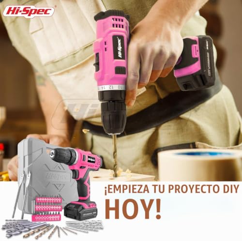 Miniatura 5 de Hi-Spec Taladro Atornillador Destornillador Inalámbrico, 12v Batería De 1300mah Hasta 20nm, Velocidad Variable Y Luz Led. Con Maletín Estuche De 46 Puntas Brocas Y Accesorios De Bricolaje.