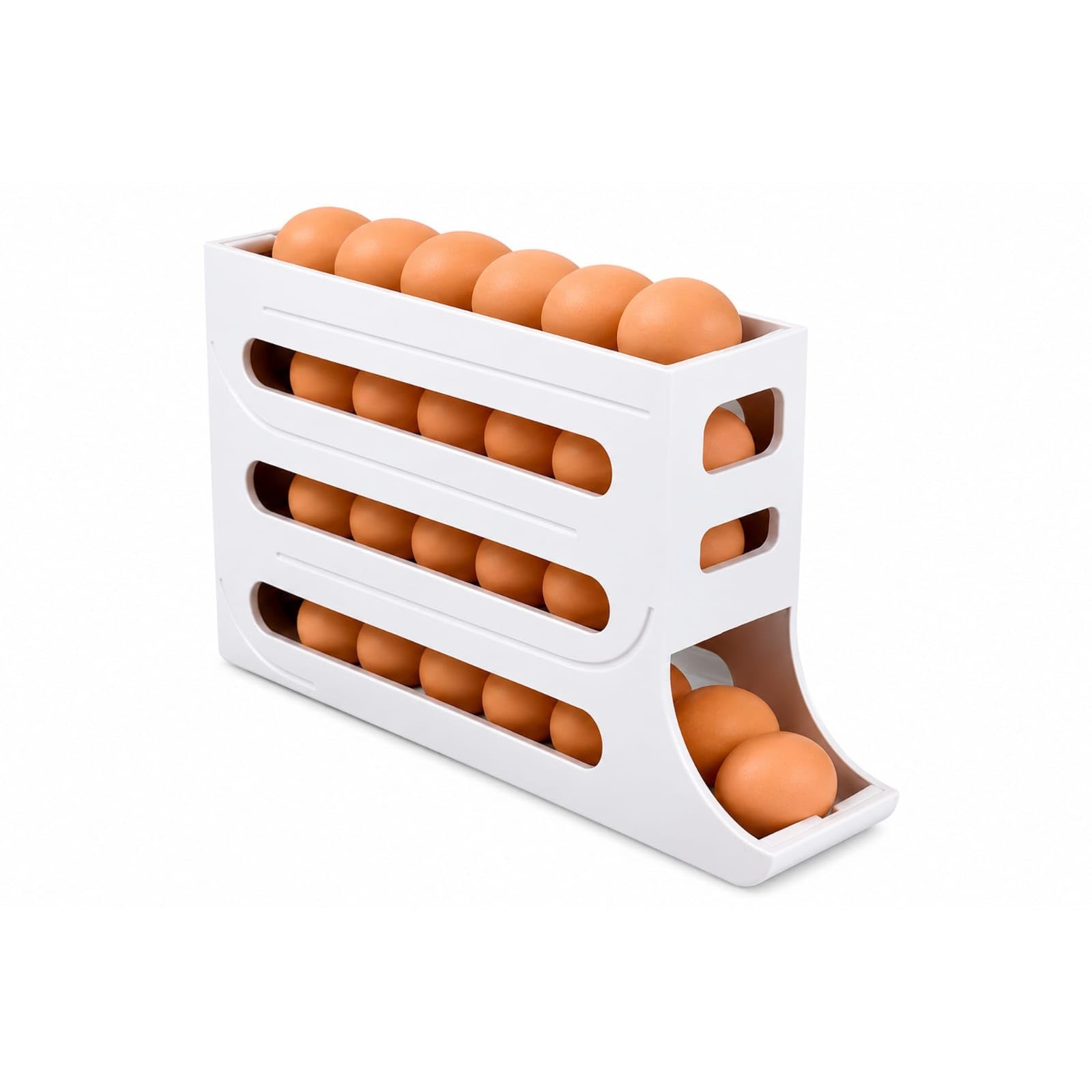 3 Tier Automatic Rolling Egg Dispenser for Refrigerator, Gravity Feed Egg Holder, Space Saving BPA Free Egg Storage Organizer Rack for Fridge, Kitchen Counter & Pantry-image-6