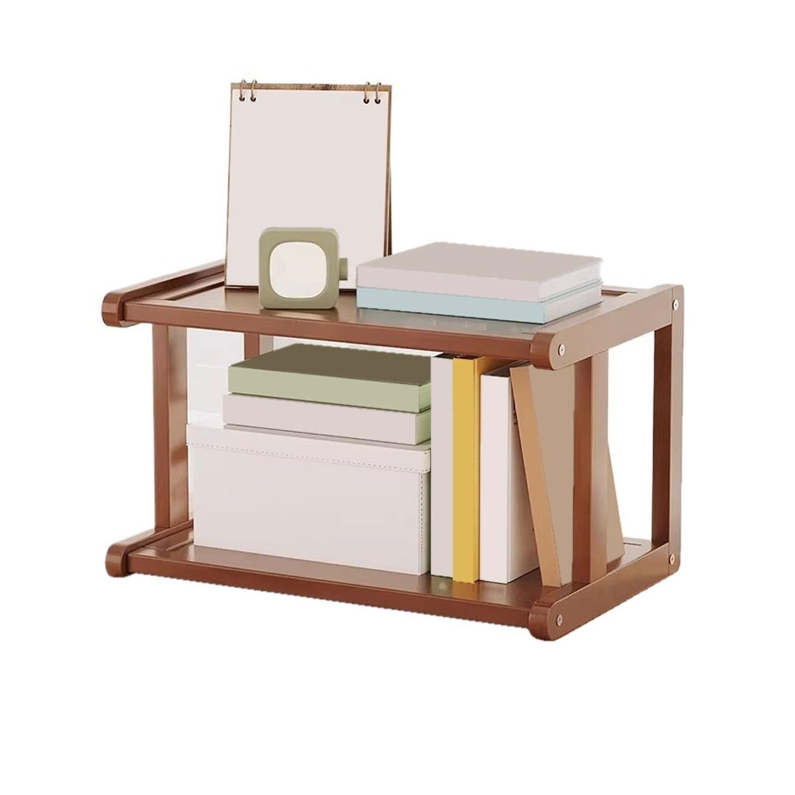 Cenz-888 Portable Bookshelf Minimalist 2 Tiers Small Bookshelf Bamboo Storage Rack for Living Room Office Storage Rack