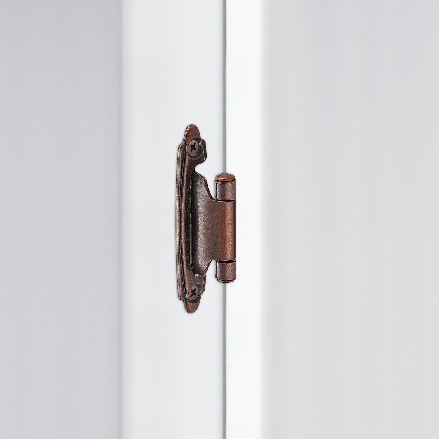 Home Expert 4 Pack (2 Pairs) 3/8 Inch Inset Cabinet Hinges, Self-Closing Face Mount Hinges with Door Bumpers, Antique Copper for Kitchen Cabinets, Bathroom Vanities, Furniture Doors