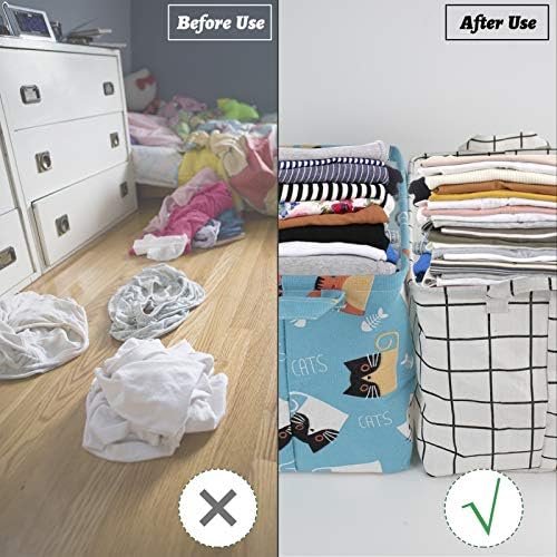 3Pcs Large Rectangular Canvas Storage Basket, Foldable Toy Organizer Bins with Handles, Waterproof Clothes Storage Box for Nursery Home Closet Office Organization, Shelf & Toy Basket (15x10x9.4 in)