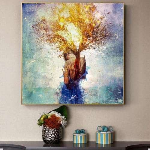 Tableau sur toile 55x55 cm de fille avec pistolet pour décoration de salon YAJNILUCK