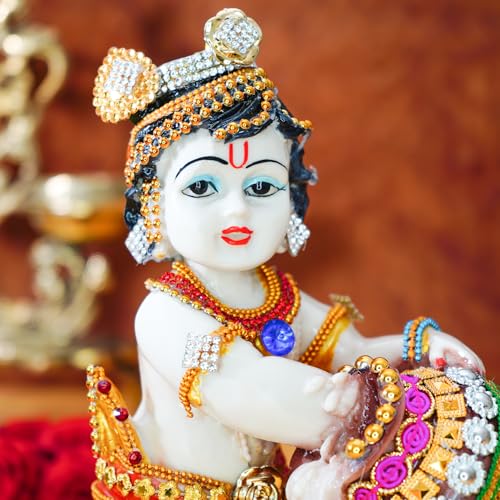 Image of Ekhasa Bal Gopal Idol for Puja | Laddu Gopal Murti for Pooja Room | Resin Baby Krishna Idol for Home | Bal Krishna Idol | Sri Krishna Idols Gift | Makan Chor Idol