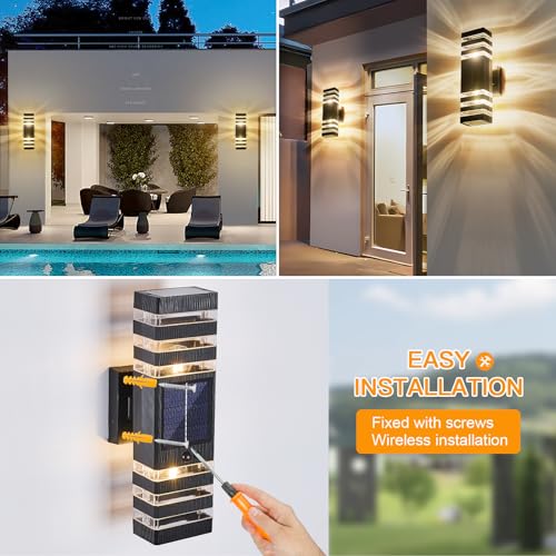 2 Pack Solar Outdoor Wall Lights with Motion Sensor 3-Mode Motion Outdoor Sconces 3000K 500LM Dusk to Dawn Solar Porch Light Fixtures Modern Up Down Exterior Wall Lamp for House Garage Front Door thumbnail 6
