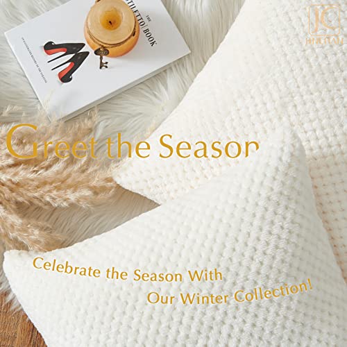 Jinchan Fleece Throw Pillow Covers Winter Flannel Plush Fluff Fuzzy Soft Waffle Corduroy Decorative Cushion Covers Pillowcases For Couch Sofa Bedroom 18 X 18 Inch Ivory Pack Of 2 #TOP1