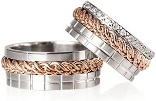 Rose Gold Wedding Ring Sets Knitting Silver Couple Matching Wedding Ring Set Personalized Man and woman Silver Wedding Ring Set