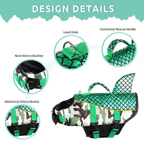 Judybridal Dog Life Jacket, Reflective Dog Shark Life Jacket With Durable Rescue Handle, Safety Dog Life Vest For Small-Medium Pets For Boating And Swimming, Green S #TOP2
