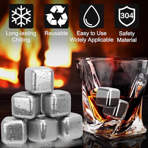 Eiswürfel Edelstahl 6 Stück Wiederverwendbar Whisky Steine aus Metall für Cocktails Wein Getränkesaft oder Limonade 27x27 mm