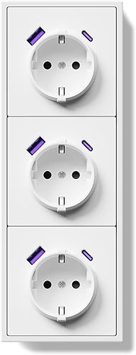 BSEEDLIFE Schuko Steckdose mit USB/Typ C 20W, Unterputz EU-Standard Steckdosen, 