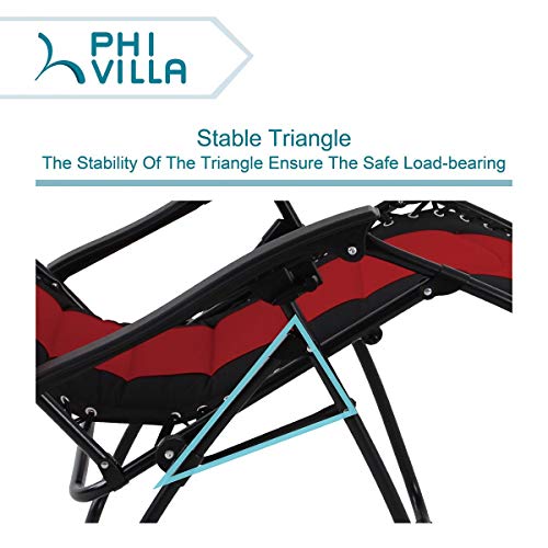 Phi Villa Oversized Padded Zero Gravity Lounge Chair Folding Patio Recliner With Adjustable Headrest & Cup Holder, Support 350 Lbs (Red) #TOP3