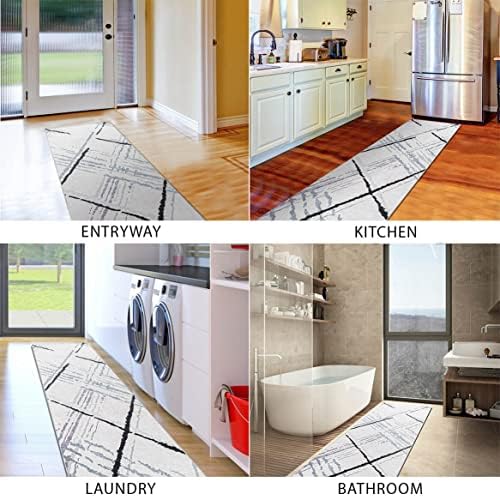 Green Decore Vernal Newark Machine washable, Non Shedding, Non Slip Runner Rug for Living Room, Bedroom, Dining Room, Hallway, Entryway and Kitchen - Cream/Black, 76 cm x 243 cm