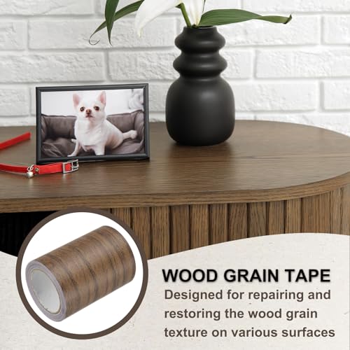 Image of PATIKIL Wood Grain Tape 3.1 inch x 15 Ft, 2 Pcs Self-Adhesive Wood Texture Repair Tape Realistic Wood Effect Contact Paper Patch for Furniture Cabinets Floor Walls Home, Dark Brown Oak