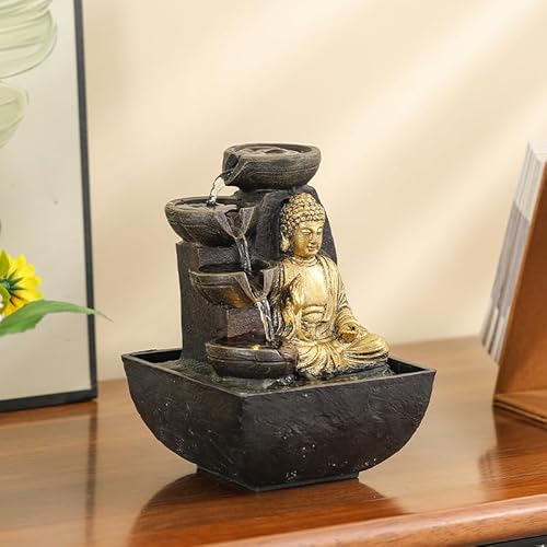 Buddha Tabletop Fountain, Indoor Waterfall with Humidifier for Home Office Desk Decor, Zen Relaxation Fountain for Living Room & Bedroom