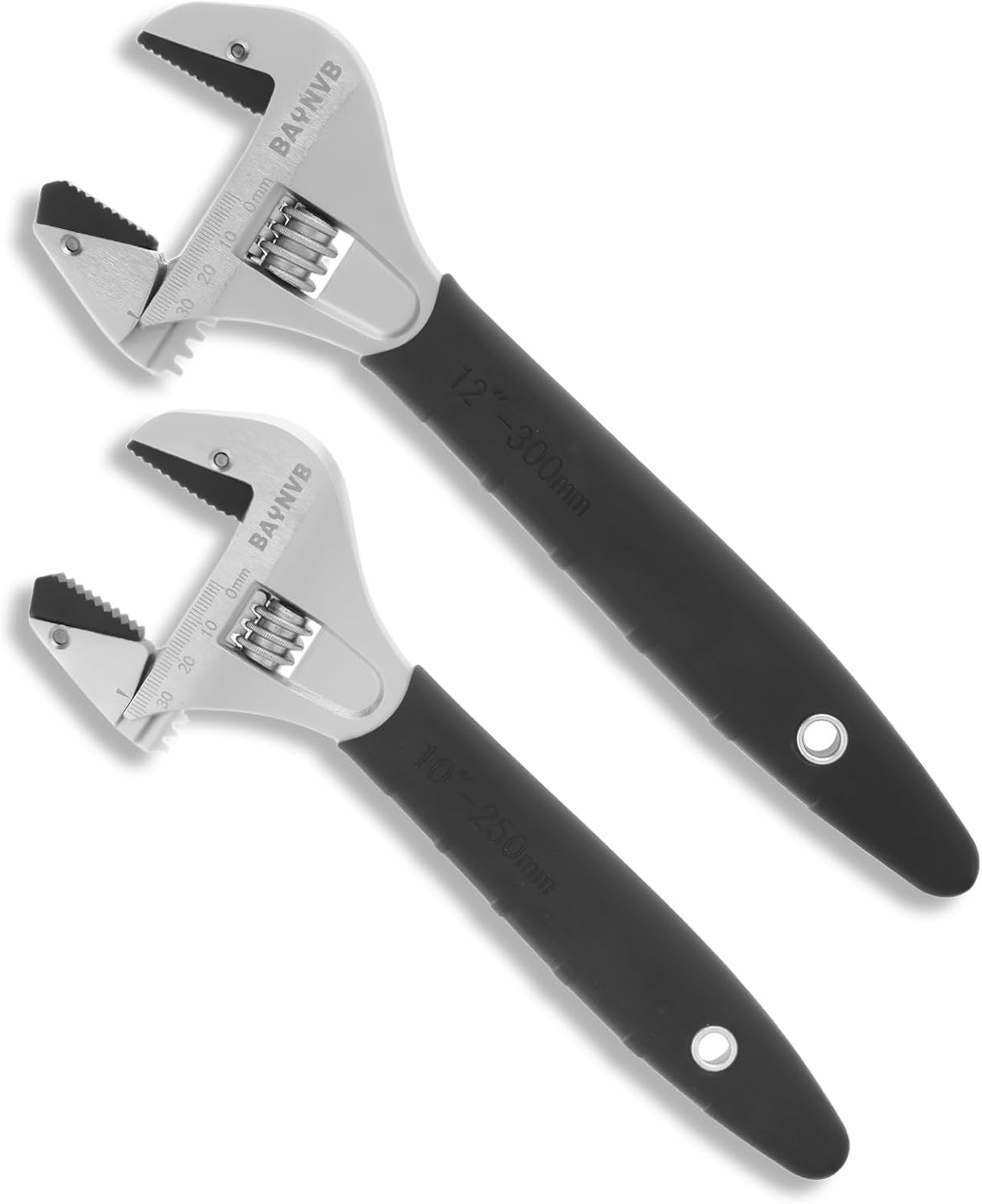 3 Pack Adjustable Wrench Set, 8-inch+10-inch+12-inch Wrench with Serrated Self-tightening Jaw, 25mm+30mm+43mm Wide Jaw Opening Wrench for Plumbing, Automotive, Industrial