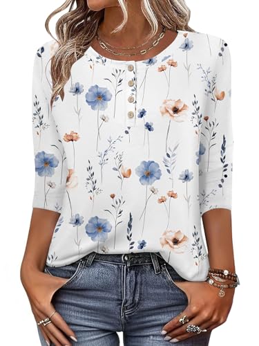 Zeagoo 3/4 Length Sleeve Women Tops Crew Neck Blouses Dressy Casual Summer T Shirts Loose Fit Business Work Clothes