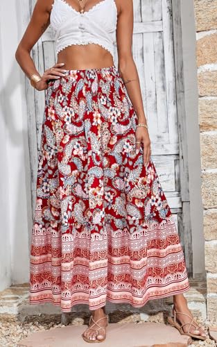 Image of CFLONGE Summer Maxi Skirts for Women 2026 Trendy Floral A Line Boho Skirt