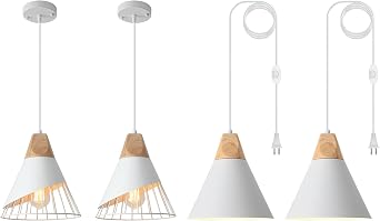 2 Pack 9.4inch White Farmhouse Modern Pendant Light, Kitchen, Bedroom, Living Room, Dining Room