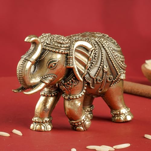 Image of INDIAN ART VILLA Brass Elephant Figurine, 1 Inch Handcrafted Decorative Showpiece, Auspicious Idol for Home, Office, Pooja Room, Vastu, Feng Shui, Gifting & Good Luck Charm