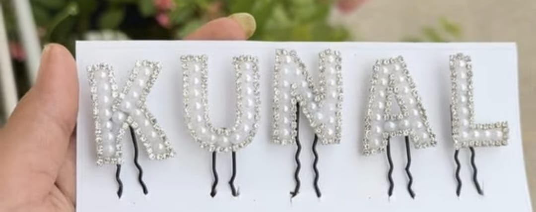 SHINE SCRUNCHIES Handmade Bride Pearls and Rhinestones Juda Pin For Women| Elegant U-shaped Hair Fork Wedding Hair Accessories | Pack Of 1 (5 name speling only this price 7 name speling extra 30 RS)-image-4