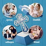 OKSQW Krzyż ścienny, ręcznie wykonany, biały, drewniany i niebieski, żelazny, chrześcijanie, duchowy, religijny krzyż z haczykiem, Boże Narodzenie, wiszący krzyż na ścianę, z błogosławionym wzorem