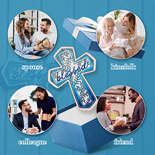 11" Wall Cross Handmade Cross White Wood & Blue Iron Christians Cross Spiritual Religious Cross With Hook Christmas Wall Hanging Cross With Blessed Design Crucifix Gift For Church Home Room Decor… #TOP6