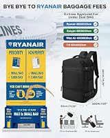 Handgepäck Rucksack 40x30x20 für Ryanair Klein Reiserucksack Wasserdichter Unter Dem Sitz Rucksack Flugzeuge Reisetasche Weekendertasche Wanderrucksack Lässiger Tagesrucksack,B1-Schwarz – Ansicht 2