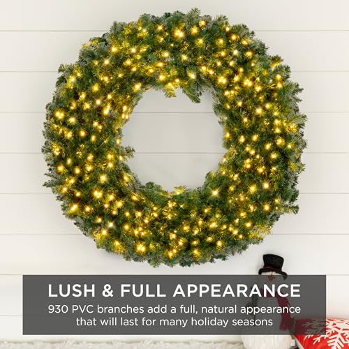 Image of Best Choice Products 48in Large Artificial Pre-Lit Fir Christmas Wreath Holiday Accent Decoration w / 200 LED Lights, 714 PVC Tips