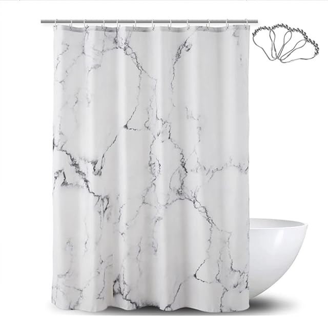 DeKeLaiFu Fabric Marble Shower Curtains for Bathroom with Steel Hooks, Gray and White Shower Curtain Marble Design with 3D Crack Bathroom Decor, Heavy-duty and Waterproof, 180x180cm(71x71inch)