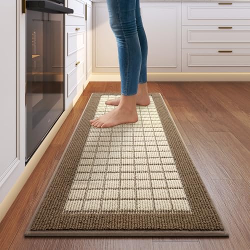 QiCaiJia Kitchen Rugs Non Slip Washable Kitchen Mat for Floor Brown 17"x47"