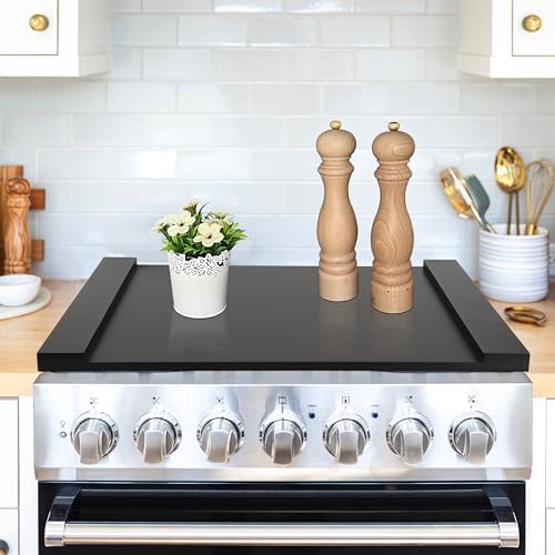 Bamboo Stove Top Cover (29.5x22 Inches) - For Electric and Gas Stoves - Built-in Handles, Durable Triple Layer Bamboo, Black - Noodle Board Stove Cover - Give Your Kitchen a Sleek Look - by CICONELLA