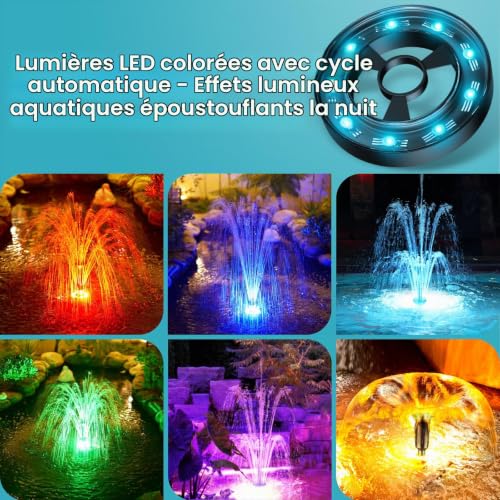 POPOSOAP Kit fontaine de bassin RGB + filtre, Pompe filtrante 2500 L/H avec LED RGB cycliques et débit réglable, Décor aquatique d’extérieur pour bassins de jardin – vue 4