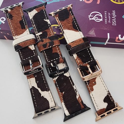 DSAAplus Luxury Cowhide Fur Leather Western Strap For Apple Watch Band 38 40 41 42 44 45 46 49mm Stylish Wristband for iWatch Series 11 10 9 8 7 6 5 4 Ultra SE 3 2 1(38/40/41mm rose gold buckle, furry cow coffee) by DSAAplus - Image 2